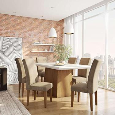 Imagem de Conjunto de Mesa de Jantar com Vidro e 6 Cadeiras Delfos Veludo Chocolate e Off White
