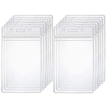 Imagem de Porta-crachá de cartão de identificação transparente com fecho de correr vertical plástico impermeável resselável PVC porta-cartões de identificação mangas para cordão enfermeira trabalho hospital