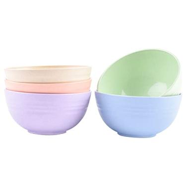 Imagem de 5 peças, tigela de cereal de palha de trigo, tigela de sobremesa, tigela de salada de série regular, um conjunto de 5 tigelas de grãos, tigela de frutas de grãos, tigela de madeira, tigela de salada, presentes quentes e criativos de Natal (12 cm)