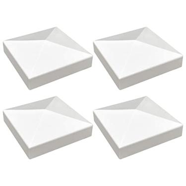 Imagem de Aiwaiufu Pacote com 4 tampas de poste de vinil estilo pirâmide de 10 cm perfeitas para postes de vinil de 10 cm x 10 cm - tampa de poste de cerca de PVC/vinil branco