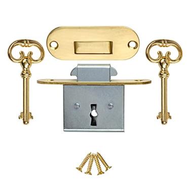 Imagem de Cadeado de Mortise Total Redondo com Duas Chaves de Esqueleto para Mesa de Rolo Superior - Ferragens de Móveis Antigos | LRT-6