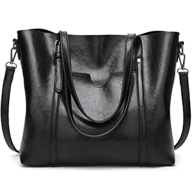 Imagem de Bolsa feminina de couro macio bolsa transversal de grande capacidade, Preto