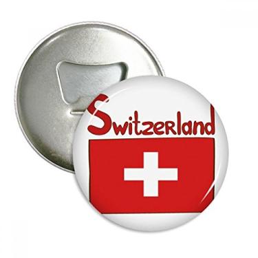 Imagem de Bandeira nacional da Suíça Abridor de garrafas com estampa vermelha e ímã de geladeira emblema multifuncional