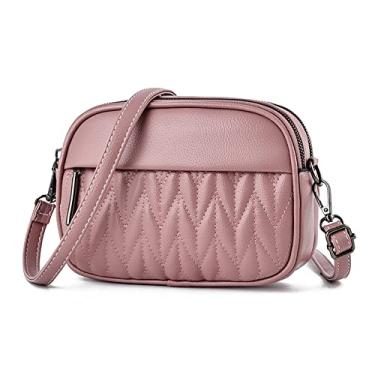 Imagem de Bolsa tiracolo feminina de couro acolchoado, leve, tamanho médio, bolsa de ombro feminina moderna, rosa
