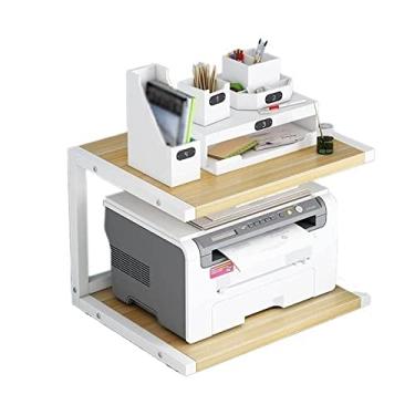 Imagem de KIZQYN Suporte de impressora de mesa para impressora prateleira de mesa com almofadas antiderrapantes para organizador de espaço como prateleira de armazenamento prateleira de livro bandeja de camada dupla impressora de mesa (cor: latão)