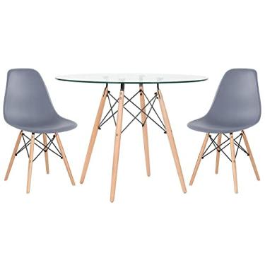 Imagem de Loft7, Kit - Mesa Eames com tampo de vidro 100 cm + 2 cadeiras Eiffel Dsw Cinza escuro