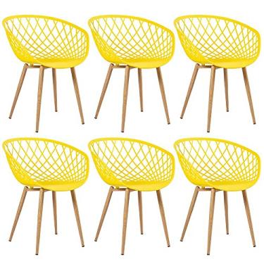 Imagem de Loft7, Kit 6x Cadeiras Clarice Nest Sidera com Apoio de Braços, Sala Cozinha e Lazer, Polipropileno e Metal - Amarelo