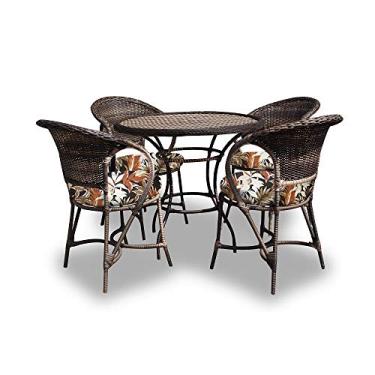 Imagem de Conjunto de Mesa Fibra Sintética Amsterdã - 4 Poltronas + 1 Mesa - Tecido Revieira Marrom