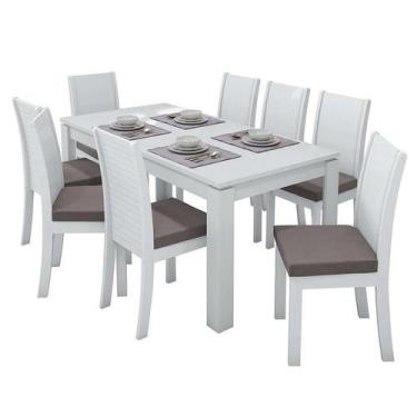 Imagem de Mesa De Jantar 200X90 Com 8 Cadeiras Athenas Branco/Veludo Capuccino -