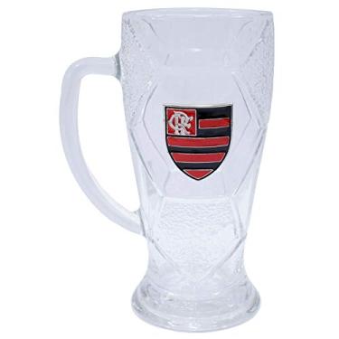 Imagem de Kit torcedor do Flamengo com 2 peças - Caneca Vidro 630ml com Brasão + Chaveiro Metal Gira