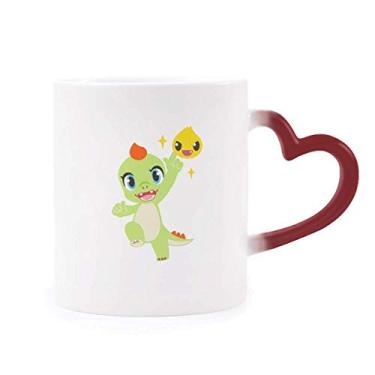 Imagem de Caneca de grés sensível ao calor Dinosaur Kingdom Love You Caneca vermelha que muda de cor