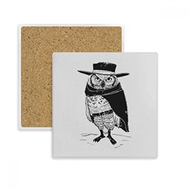 Imagem de Porta-copos quadrado com personalidade de pássaro de coruja e suporte de subplaca para caneca