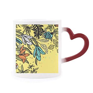 Imagem de Caneca de grés com desenho de plantas de lírios de arte moderna sensível ao calor que muda de cor vermelha