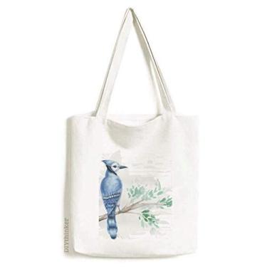 Imagem de Bolsa de lona para presente de papagaio azul Art Déco, folha de galho, bolsa de compras casual