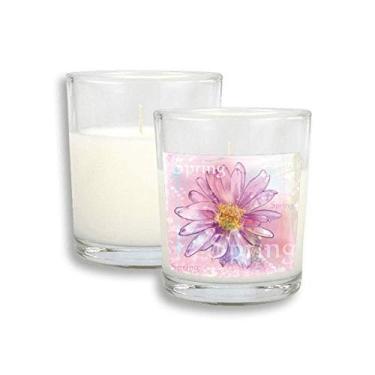 Imagem de Cera de incenso perfumada de vidro com flor de crisântemo rosa em aquarela