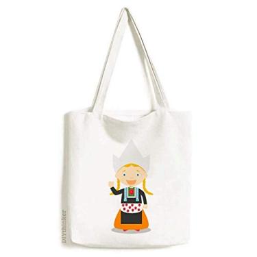 Imagem de Pigtails Girl Netherlands bolsa de lona de desenho animado bolsa de compras casual bolsa de mão