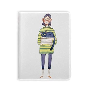 Imagem de Miaoji Pintura Gato Meganekko Girl Caderno Goma Diário Capa Macia Diário