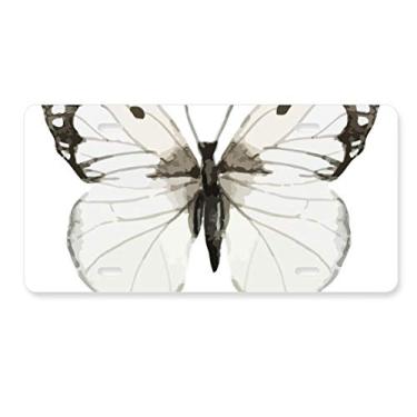 Imagem de DIYthinker Borboleta com asas brancas escuras, placa de licença decoração de aço inoxidável para automóvel