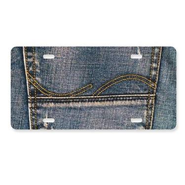 Imagem de DIYthinker Bolso jeans com forro de caubói, placa têxtil, decoração de carro, acessório de aço inoxidável
