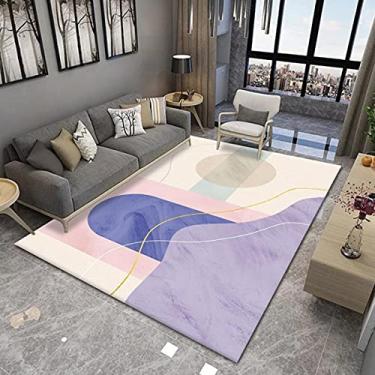 Imagem de jia cool Tapete contemporâneo Boho estilo retrô abstrato para sala de estar, tapetes antiderrapantes para áreas internas/externas, 200 x 299 cm, geométrico-207