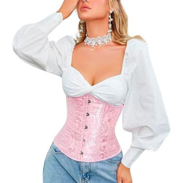 Imagem de Corset Corselet Cinta Modeladora Redutora Underbust Linha Floral Rosa Claro M637