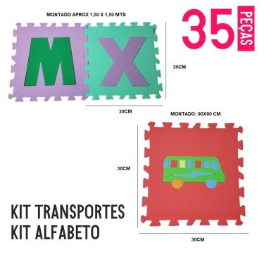 Imagem de Kit Tapete EVA Alfabeto + Transportes 35 peças 30x30 cm