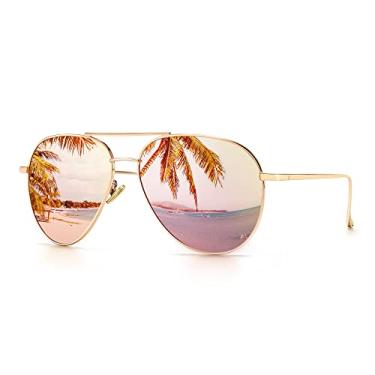 Imagem de SUNGAIT Óculos de sol aviador femininos leves e grandes - lentes polarizadas espelhadas, Armação ouro rosa 2025/lente espelhada rosa, tamanho �nico