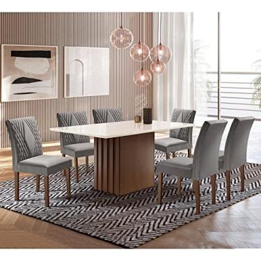 Imagem de Conjunto Sala de Jantar Mesa Tampo Slim Plus Vidro 170x90cm com 6 Cadeiras Elis Cel Móveis Chocolate/off White/suede Cinza