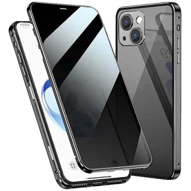 Imagem de LKDJNC Capa de telefone vítreo dupla face magnética anti-espião, para Apple iPhone 13 Mini (2021) 5,4 polegadas capa de vidro temperado dupla face (cor: preto)