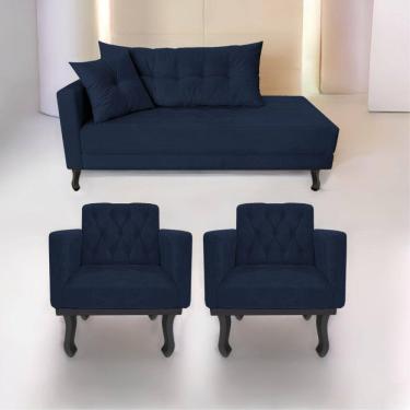 Imagem de Kit Diva Recamier Azura 185cm Lado Direito e 02 Poltronas Classic Suede - ADJ Decor