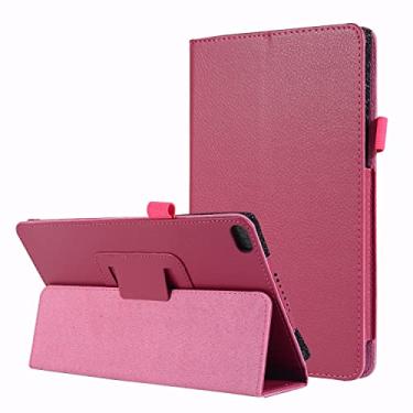 Imagem de Capa para tablet, capa de tablet com textura de couro para tablet compatível com Lenovo Tab E8 TB-8304F Slim dobrável suporte fólio protetor à prova de choque capa traseira com suporte capa protetora (cor: rosa vermelho)