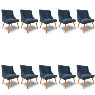 Imagem de Kit 10 Cadeiras Estofadas Para Sala De Jantar Pés Palito Lia Suede Azu