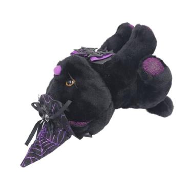 Imagem de Boneca de Gato de Halloween, Linda Decoração de Boneca de Pelúcia Com Detalhes Requintados Colecionáveis ​​para Casa (Gato Preto e Chapéu Preto Arroxeado)