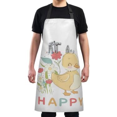Imagem de JUNZAN Avental de cozinha Happy Duck com bolsos aventais de jardinagem laváveis aventais longos para casa de fazenda de chef profissional, Pato feliz, Tamanho Único