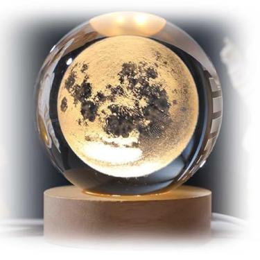 Imagem de Lumin?ria Esfera Cristal Mesa Led Planeta Planet?rio Sistema Solar Enfeite Decorativo Quarto 8cm (Lua)