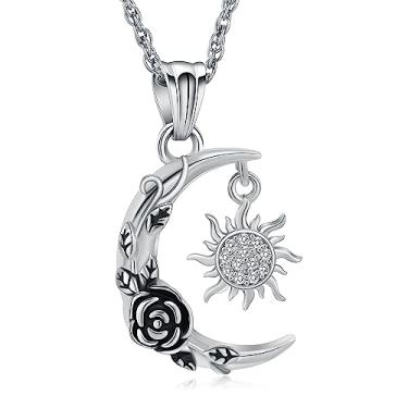 Imagem de shajwo Joias de cremação lua crescente e sol rosa urna colares para cinzas para mulheres homens memorial pingente de cinzas humanas, Aço inoxidável, Sem Pedra Preciosa
