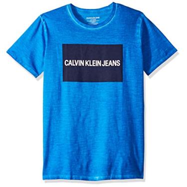 Imagem de Calvin Klein Camiseta de gola redonda com logotipo Institution, Prince Blue, 10-12