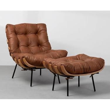 Imagem de Poltrona Costela com Puff Couro Natural - Caramelo