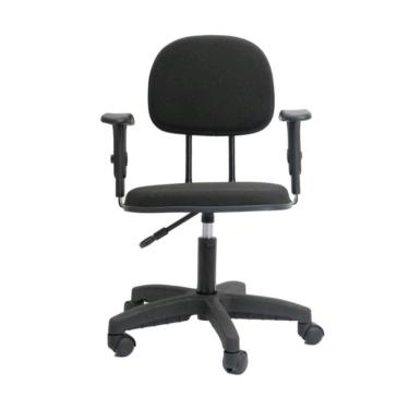 Imagem de Cadeira secretaria com regulagem de altura  com  braço L duplo  base com rodízio  tecido preto