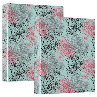Imagem de Pastas de caderno de flores tropicais florais vermelhas e verdes, fichários de caderno de 1 e 1/2 polegada com prancheta, pacote de 1/2 fichários para capa dura escolar