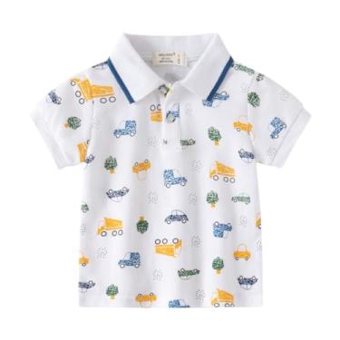 Imagem de Yueary Camiseta polo infantil com botões e gola de manga curta e estampa de desenho animado, Multicolorido, 130/5-6 Y