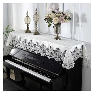 Imagem de VENEZIANA Capa de piano de cauda, meia capa de piano minimalista moderna, toalha de mesa bordada, toalha de piano, pano, capa à prova de poeira, decoração de casamento (cor: branco)