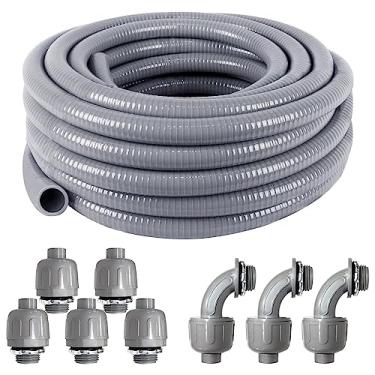 Imagem de Kit de conduíte e conector de 1/2 polegada 25 pés, conduíte elétrico rígido líquido não metálico flexível certificação UL, kit de conduíte elétrico com 5 acessórios retos e 3 ângulos