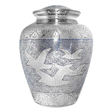 Imagem de Trupoint Memorials Urna extra grande para cinzas adulto masculino ou feminino até 150 kg – urnas de cremação para cinzas humanas, urnas funerárias para homens e mulheres – pássaros prateados