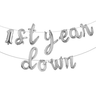 Imagem de 1st Year Down Banner Balloon, First Birthday,Football Theme Birthday Party,1st Year Down Football Baby shower Party Decorations (L 1ST YEAR DOWN Silver)