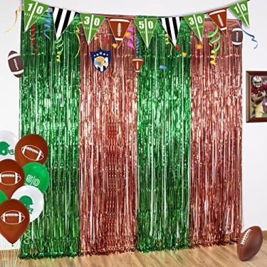 Imagem de LOLStar Pacote com 5 adereços para cabine fotográfica super bola, decorações de festa de futebol, 1 x 2 m, cortinas de franja marrom verde-escuro para fotos de fundo para festas de domingo, decorações