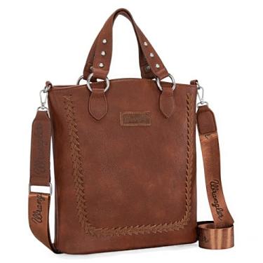Imagem de Bolsas femininas com alça superior, bolsa acolchoada com bolsos com zíper, trança em forma de U e de rebite, M marrom, Medium
