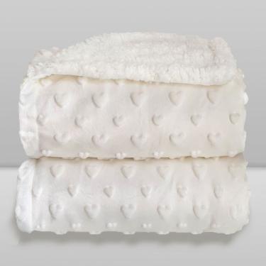 Imagem de Cobertor Plush com Sherpa Hearts Branco - Laço Bebê