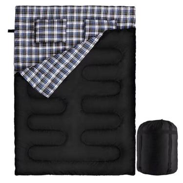 Imagem de Saco de Dormir Casal Travesseiro Flanela 225*150cm Impermeável Envelope Camping Preto WCT FITNESS