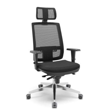 Imagem de Cadeira Presidente Brizza Braço 3D Backplax Base Aluminio Poliester Preto - Plaxmetal